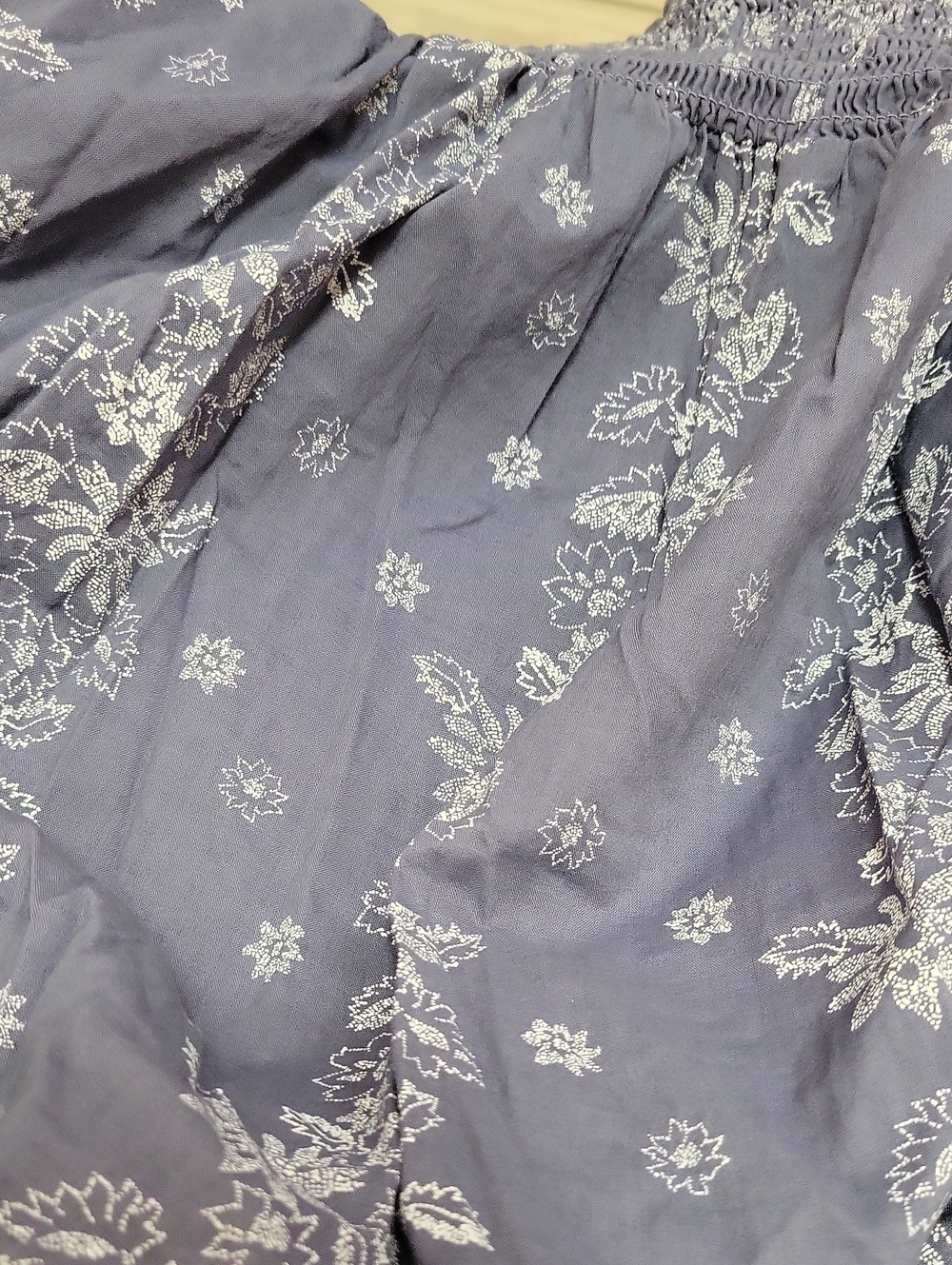 Blue Floral Smocked Waist Skirt 100% Cotton - Picture 6 of 6